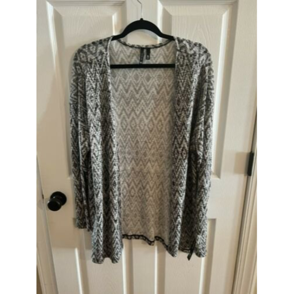 NEW DIRECTIONS Women’s Open Front Cardigan Black Ivory Chevron Size XL NWT